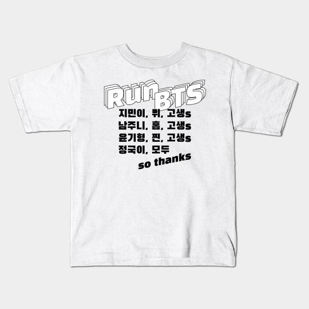 Run BTS Typography Kids T-Shirt by YoshFridays